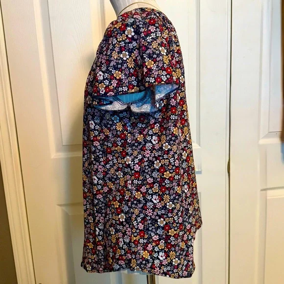 Simplefun Women’s Boho Black Floral Flutter Sleeve, Tie Front Top Size Med EUC - Picture 5 of 12